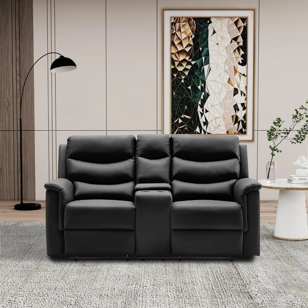 Manual Reclining Sectional Sofa Living Room Sets,Faux Leather Motion Sofa & Loveseat Couch,Footrest Home Theater Seating