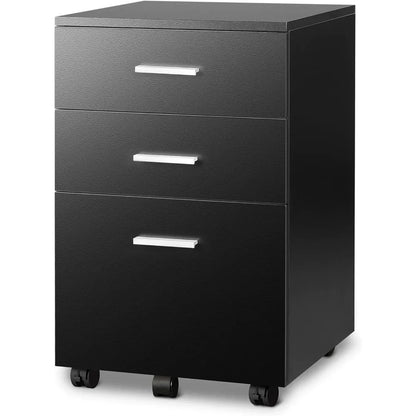 3 Drawer Wood Mobile File Cabinet, Rolling Filing Cabinet for Letter/A4 Size, Black Filing Cabinets