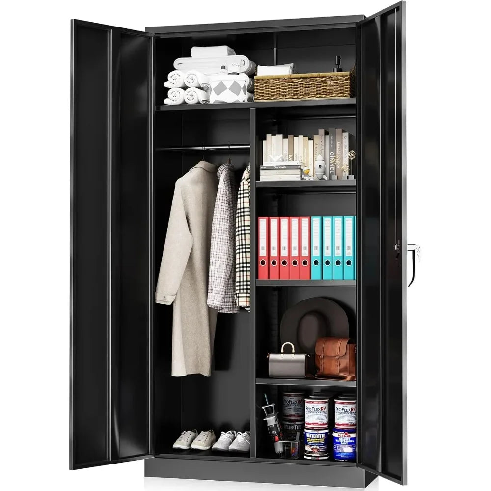 Metal Wardrobe Closet - 72" Bedroom With Lock Clothing Cupboard Open Cabinet Home Furniture Wardrobes Cabinets Cabinet/