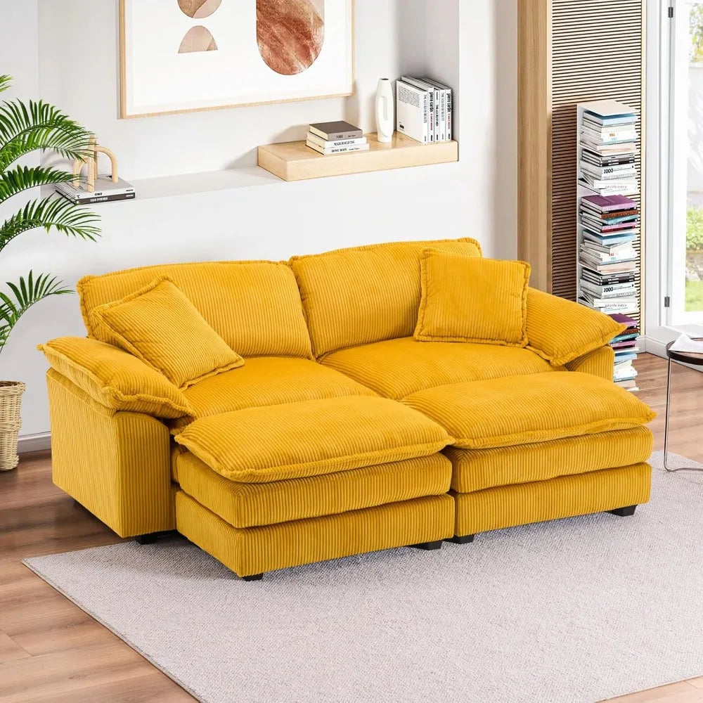 84.6" Sectional Sofa Couch for Living Room,Modern Upholstered Corduroy L Shaped Couch with Chaise,Comfy Deep Seat Loveseat Sofa