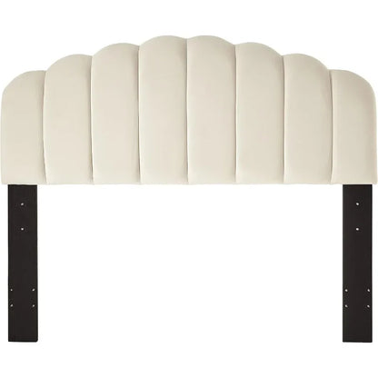 Ball & Cast Tufted Velvet Upholstered Headboard Channel, Queen Full Size Bed Adjusted Height 42-50 Inch, Cream