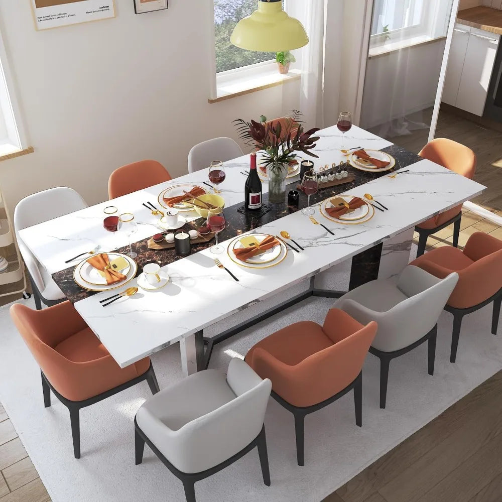 Mesa de comedor de 71 pulgadas con capacidad para 8 personas, tablero de madera resistente al agua, patas ajustables, juego de mesa de comedor familiar