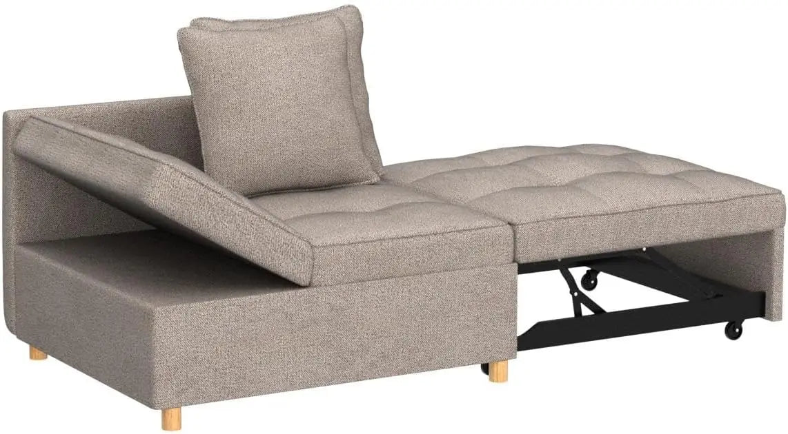 Sofá cama convertible 4 en 1, sofá de dos plazas de tela de lino, sillón reclinable individual con respaldo ajustable en 5 posiciones