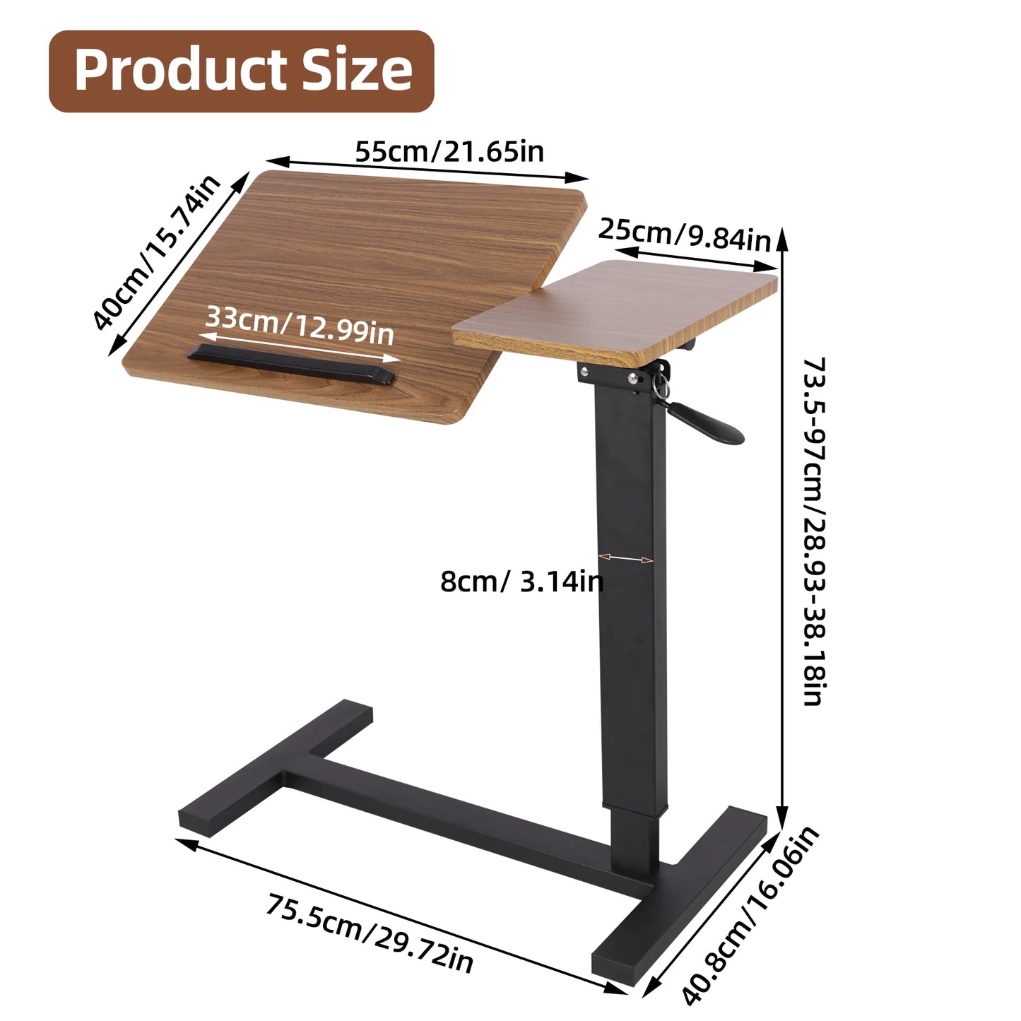 Table de lit réglable avec roulettes Table de chevet inclinable à plateau divisé avec plateau roulant pour ordinateur portable