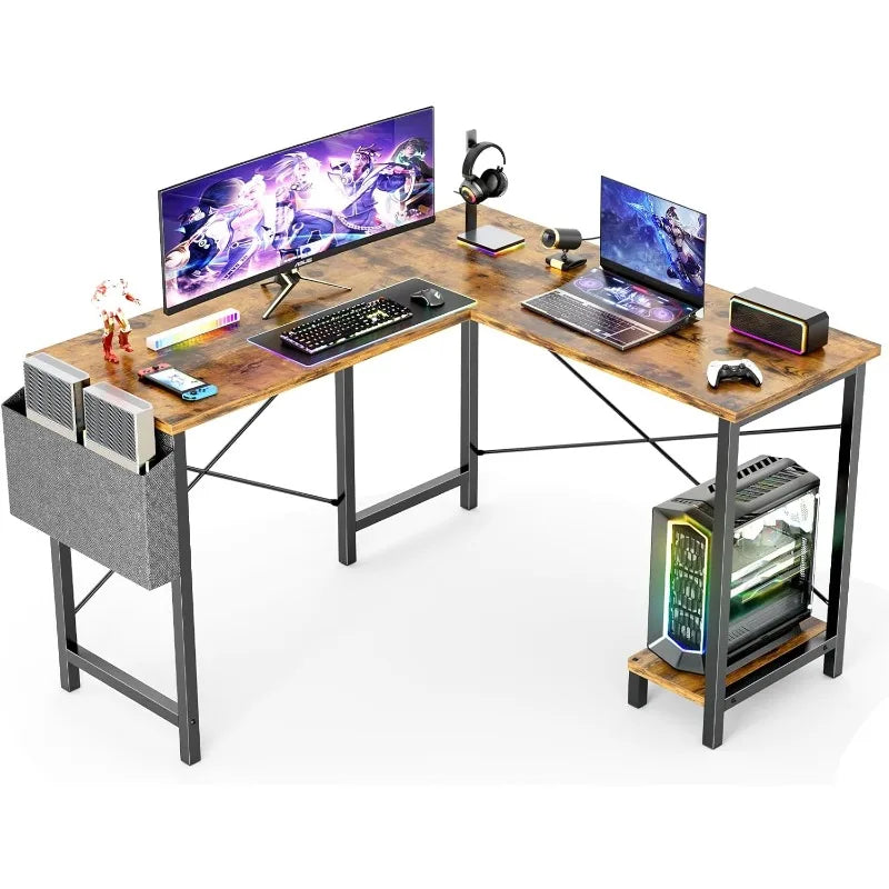 Bureau d'ordinateur en forme de L - Table de jeu Bureau d'angle 50 pouces Bureau d'écriture PC Bureaux d'étude avec bureau en bois Sac latéral CPU Réversible