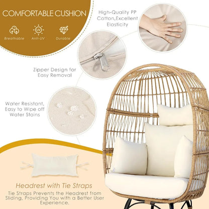 Patio Stationary Egg Chair with Thicken Cushions, Indoor Outdoor Large PE Rattan Egg Basket Chair,Beach Chairs