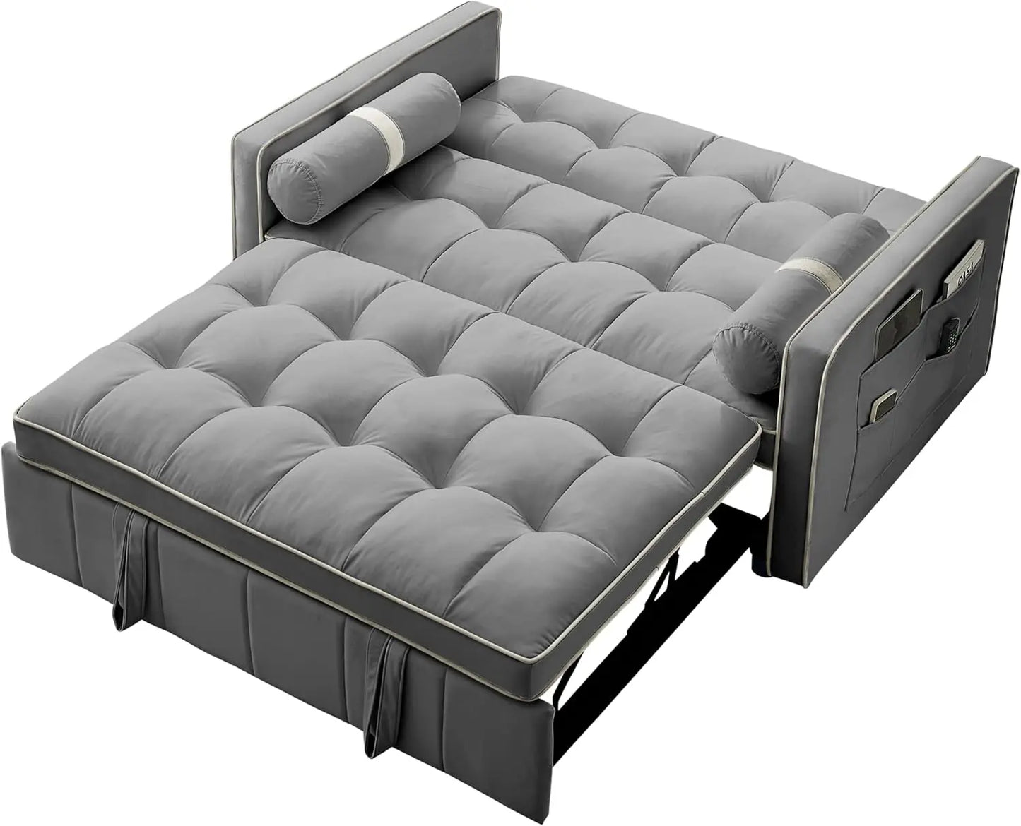 55" Full Size Pull Out Couch-3 in 1 Comfy Convertible Futon Sofa Bed, Velvet Loveseat Lounge Sleeper Sofa with Pullout Bed