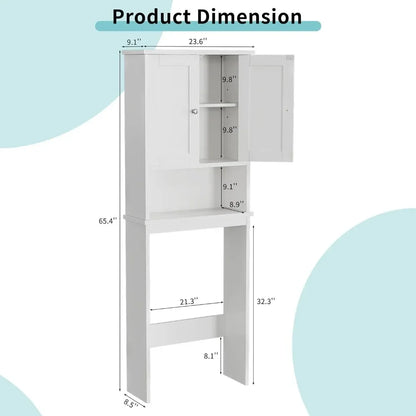 Over The Toilet Storage Cabinet, Bathroom Shelf Organizer with Anti-Tip Device Small Freestanding Space Saver with Adjustable