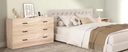 Wood Dresser for Bedroom, 6 Drawer Double Dresser with Metal Handles, 15.8" D x 47.2" W x 27.7" H, Light Oak