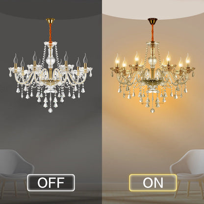 TRY-YEAN 10 Lights Crystal Glass Chandelier Transparent Cognac Color Glass Hanging Lamp For Living Room Bedroom Room Lobby Decro