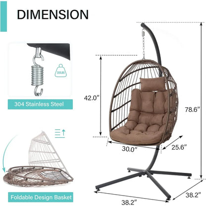 Outdoors Chairwith Stand, Egg Swing Hammock Chair with Stand,  Wicker Egg Chair with Cushion Headrest, Outdoor Egg Chairs