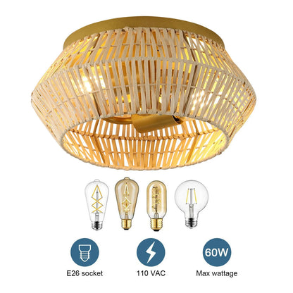 US Vintage Woven Rattan Ceiling Light Farmhouse Pendant Lamp Dining Room Chandelier