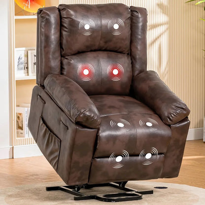 Fauteuil inclinable électrique pour personnes âgées, fauteuil releveur avec chaleur et massage, canapé inclinable en PU avec fonction de synchronisation, 2 poches latérales