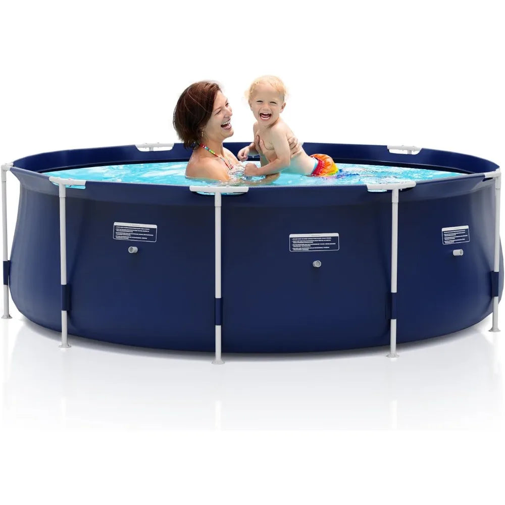 Round Pool 8ft X 30in Steel Frame Above Ground Pool for Outdoor Backyard Swimming Pool Suitable Friends Family Adults Kids