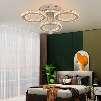 Modern Lustres K9 Crystal Chandelier Ceiling Lamps 3 Rings Stainless Steel Hanging Light Fixture Led Pendant Lamp Home Appliance