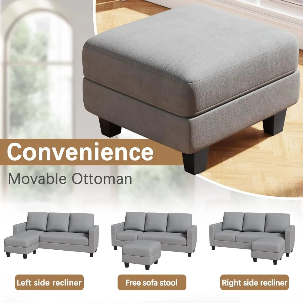 Convertible Sectional Sofa Couch, L Shaped 3-Seat Small Couch for Living Room with Ottoman Modern Fabric Reversible Chaise