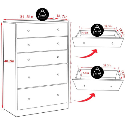 Oversized Dresser Chest of Drawers for Bedroom Storage,  Drawer Dresser Wood Grain with Metal Knobs for Living Room