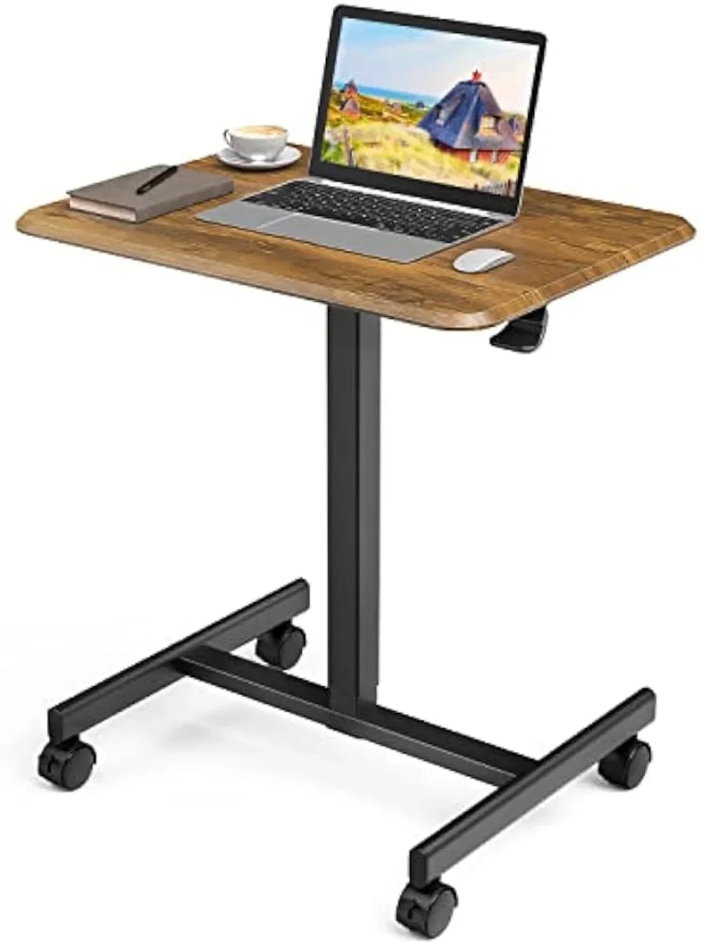 Bureau mobile pour ordinateur portable, petit bureau debout mobile à hauteur réglable pneumatique, bureau roulant portable pour ordinateur portable, chariot ergonomique mobile