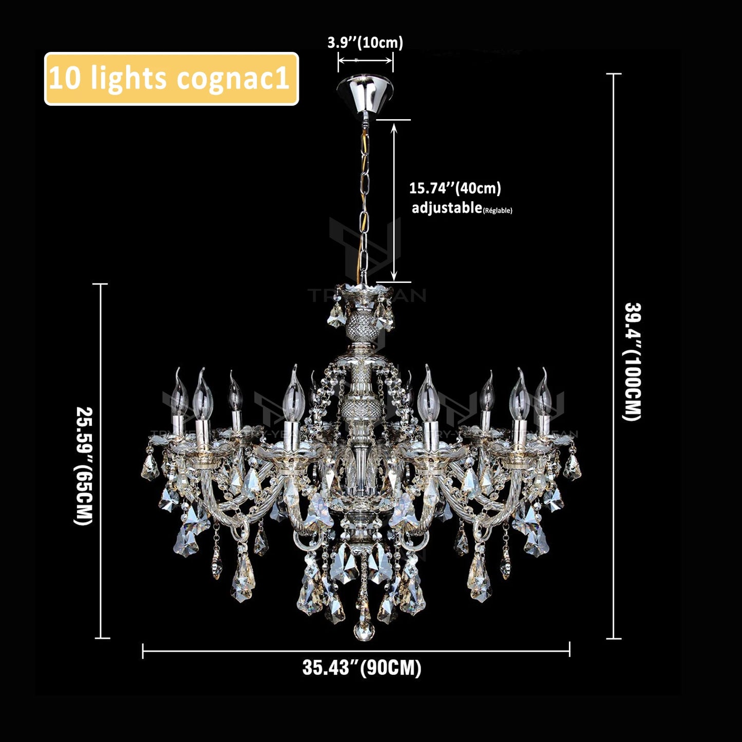 TRY-YEAN 10 Lights Crystal Glass Chandelier Transparent Cognac Color Glass Hanging Lamp For Living Room Bedroom Room Lobby Decro