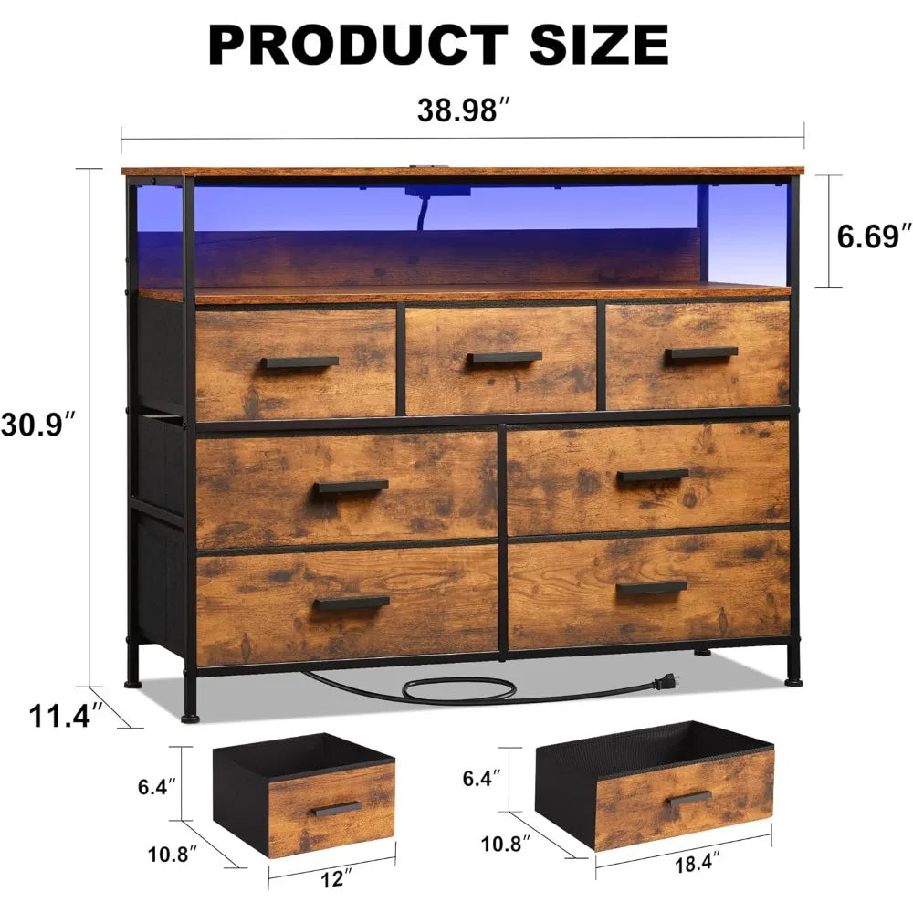 Commode pour chambre à coucher Commode Meuble TV avec lumières LED et prise de courant Commode TV jusqu'à 45 pouces Meubles pour la maison