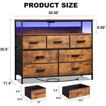 Cómoda para Dormitorio Cómoda Mueble de TV con Luces LED y Toma de Corriente Cómoda TV Hasta 45 Pulgadas Muebles Hogar