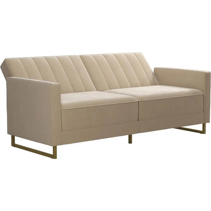 Novogratz Skylar Coil Futon, canapé-lit et canapé moderne, velours ivoire