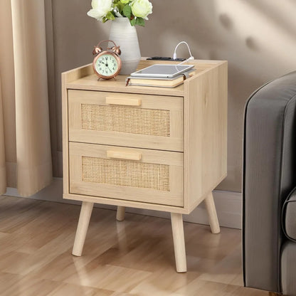 Juego de 2 mesitas de noche, mesita de noche para dormitorio, mesa auxiliar de madera con espacio de almacenamiento para dormitorio, mesita de noche, muebles móviles para el hogar