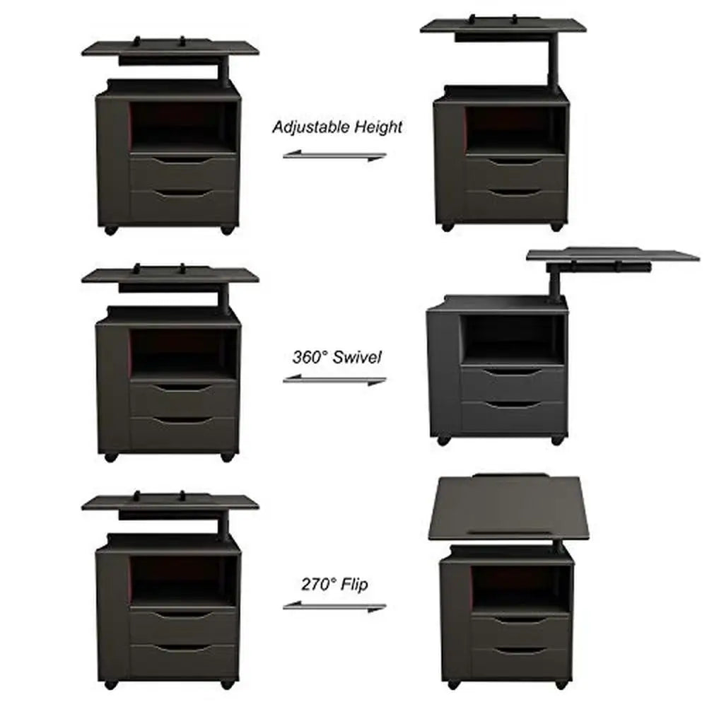 Table de chevet réglable avec 2 tiroirs Meubles de chambre Coffre de rangement Panneau supérieur pivotant Table d'appoint mobile Particules de qualité E1