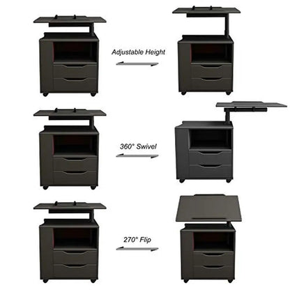 Adjustable Nightstand Table with 2 Drawers Bedroom Furniture Storage Chest Swivel Top Panel Movable Side Table E1 Grade Particle