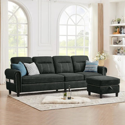 Convertible Sectional Sofa Couch, 4 Seater L Shaped with Ottoman Reversible Chaise, Modern Microfiber Couches for Living Room