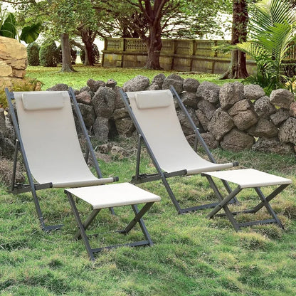 Outdoor Patio Chairs, Set of 2 Portable Aluminum Lounge Folding Sling Chairs Reclining Lawn Adjustable Beach Chair