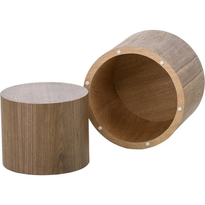 Nesting Coffee Table Set of 2, Walnut Round Wooden Coffee Tables Modern Circle Table for Small Space Living Room Bedroom Accent