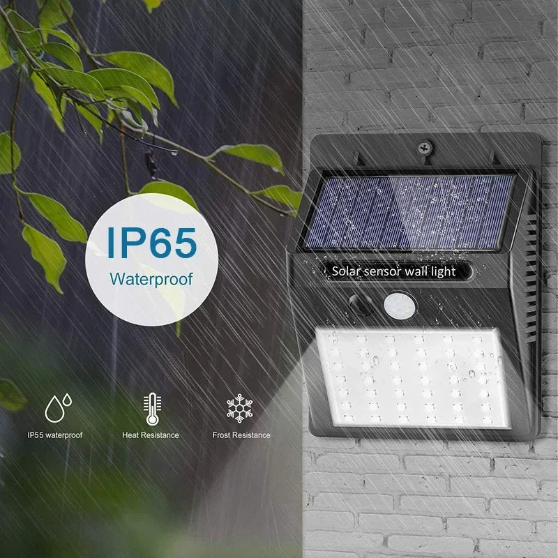 Lámpara solar LED con sensor de movimiento PIR, lámpara de pared solar para exteriores, impermeable, alimentada por energía solar, lámpara de calle con luz solar, decoración de jardín