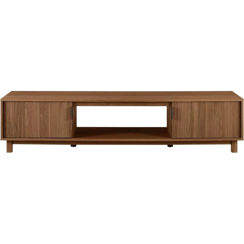 Walker Edison Walton Modern Fluted-Door Low Stand for TVs up to 80 Inches, 70 x 15.75 x 16 inches, Mocha