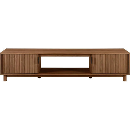 Walker Edison Walton Modern Fluted-Door Low Stand for TVs up to 80 Inches, 70 x 15.75 x 16 inches, Mocha