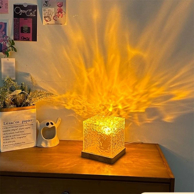 Lampe d'ambiance carrée à ondulation d'eau, petite lampe de nuit, cadeau créatif pour fille, lampe de bureau dynamique à flamme de chevet pour chambre à coucher