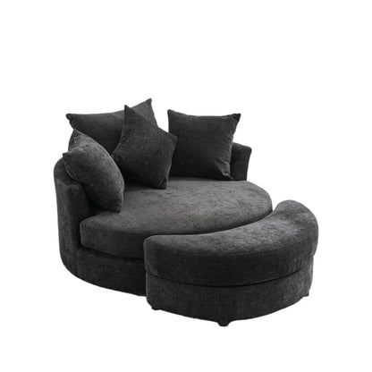 Swivel Round Barrel Chair with Storage Ottoman and 4 Movable Pillow Backrest,360° Round Rotating Sofa Chair,Barrel Chair