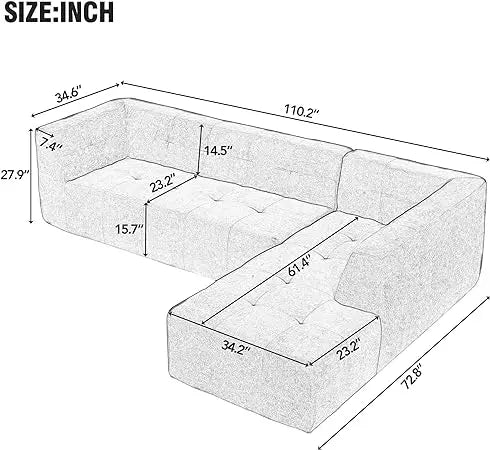 Chenille L-Shaped Modular Sectional Sofa, 3-Seater Comfy Cloud Couch with Ottoman/Chaise & 5 Pillows for Living Room Bedroom