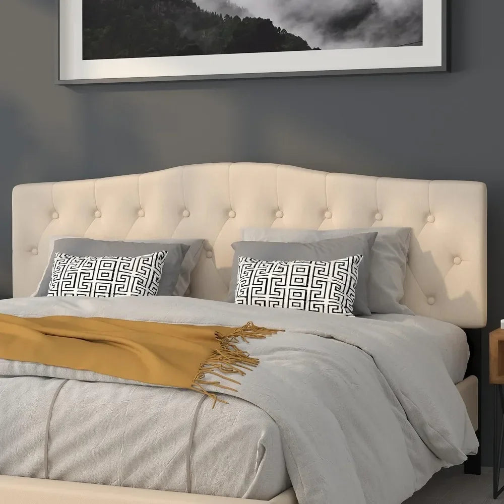 Tête de lit, têtes de lit king size capitonnées Cambridge en tissu beige, têtes de lit pour chambre à coucher