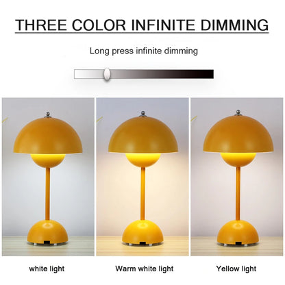 Flower Bud Table Lamp Mushroom LED Rechargeable Protable USB Night Light Touch Bedside Lamp Dining Decorative Atmosphere Light