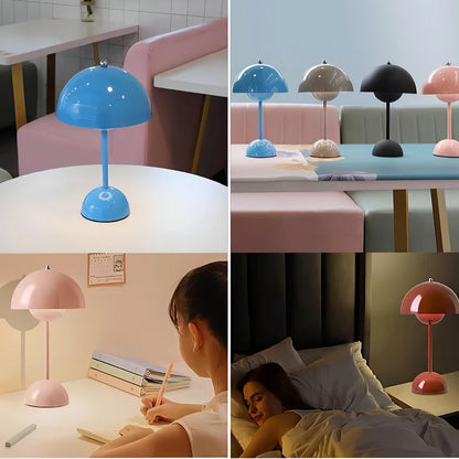 Flower Bud Table Lamp Mushroom LED Rechargeable Protable USB Night Light Touch Bedside Lamp Dining Decorative Atmosphere Light