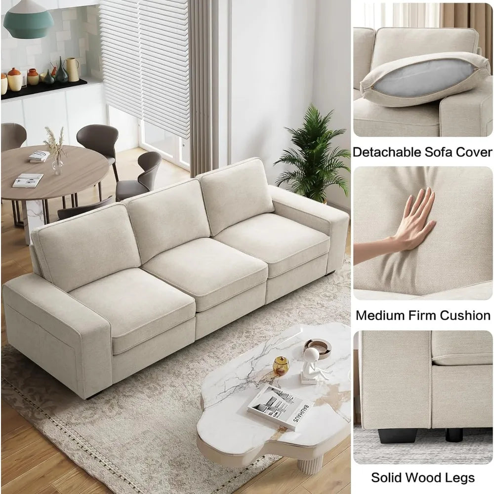 Modular Sectional Sofa Couch with Storage& USB Port, Chenille Couches for Living Room, 3 Seater Couch with Deep Seat