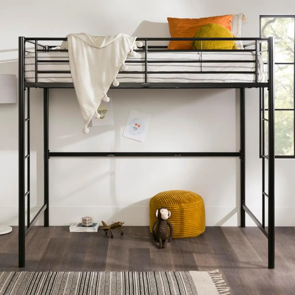 Timothee Urban Industrial Metal Double over Loft Bunk Bed, Full Loft, Black