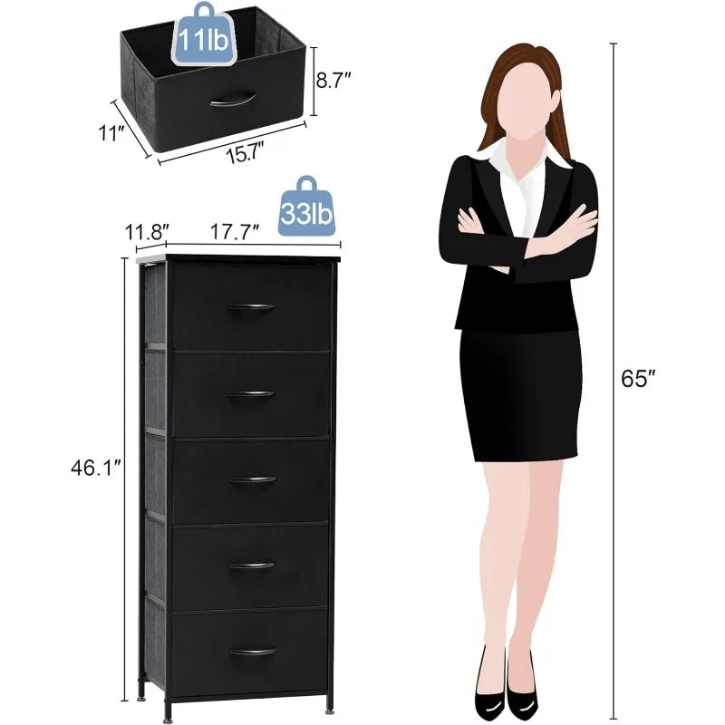 Tour de rangement verticale pour commode - Cadre en acier robuste, plateau en bois, bacs en tissu faciles à tirer 17,7"x11,8"x46,1" Meubles