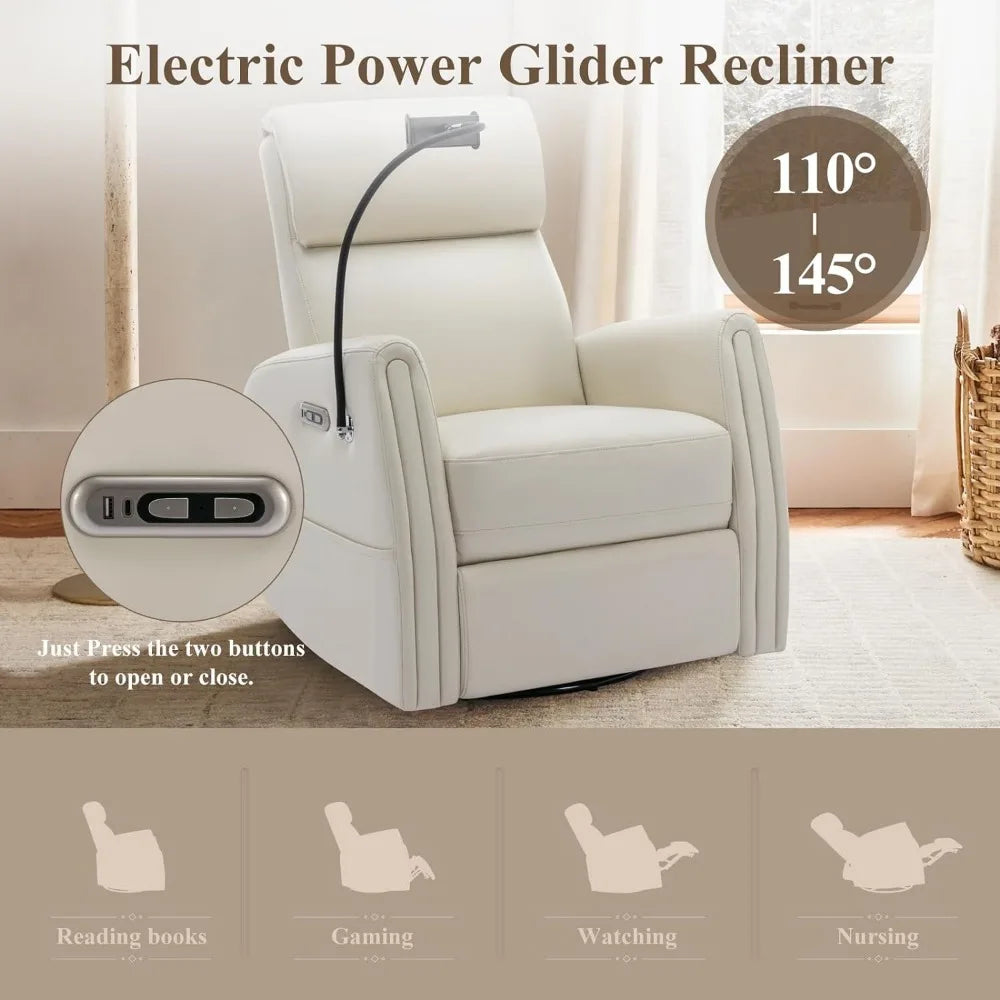 COLAMY 270° Power Swivel Glider Recliner Chair with Removable Mobile & iPad Holders, PU Leather Reclining Rocker with Built