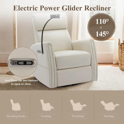 COLAMY 270° Power Swivel Glider Recliner Chair with Removable Mobile & iPad Holders, PU Leather Reclining Rocker with Built