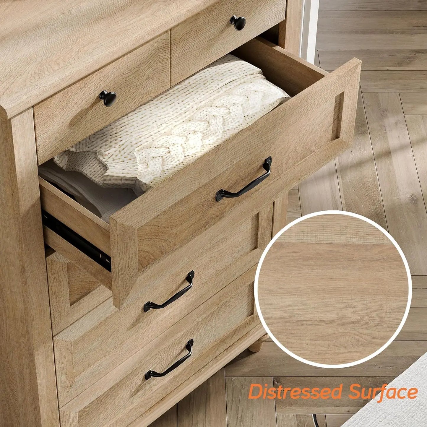 Oak Dresser for Bedroom with 5 Drawers, Tall Kids Dressers with Wide Chest of Drawers, Wooden Closet Storage Organizer