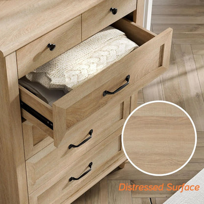 Commode en chêne pour chambre à coucher avec 5 tiroirs, grandes commodes pour enfants avec large commode à tiroirs, organisateur de rangement de placard en bois