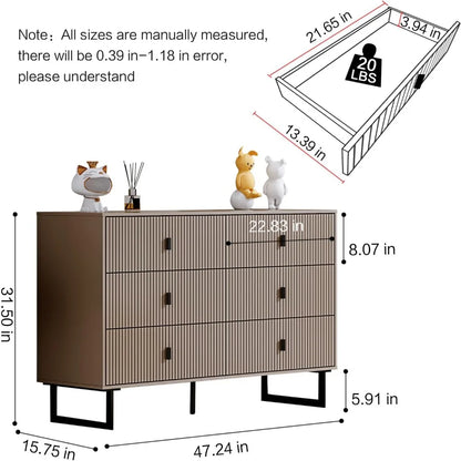 Cómoda de 6 cajones para dormitorio, cómoda doble grande con cajones anchos, cómoda moderna, cómoda organizadora de almacenamiento