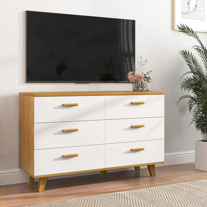 6/4 Drawer Wide Wood Dresser for Bedroom,Storage Chest of Drawers& Dresser,TV Stand Cabinet for Nursery,Living Room, White